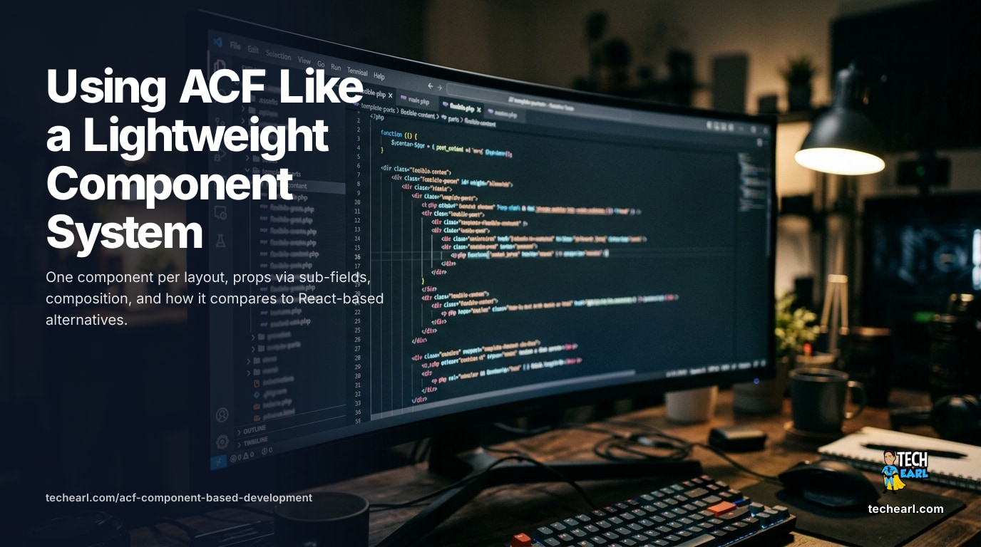 ACF Flexible Content + template parts + a shared library is a lightweight component system for WordPress. Patterns and comparison to React alternatives.