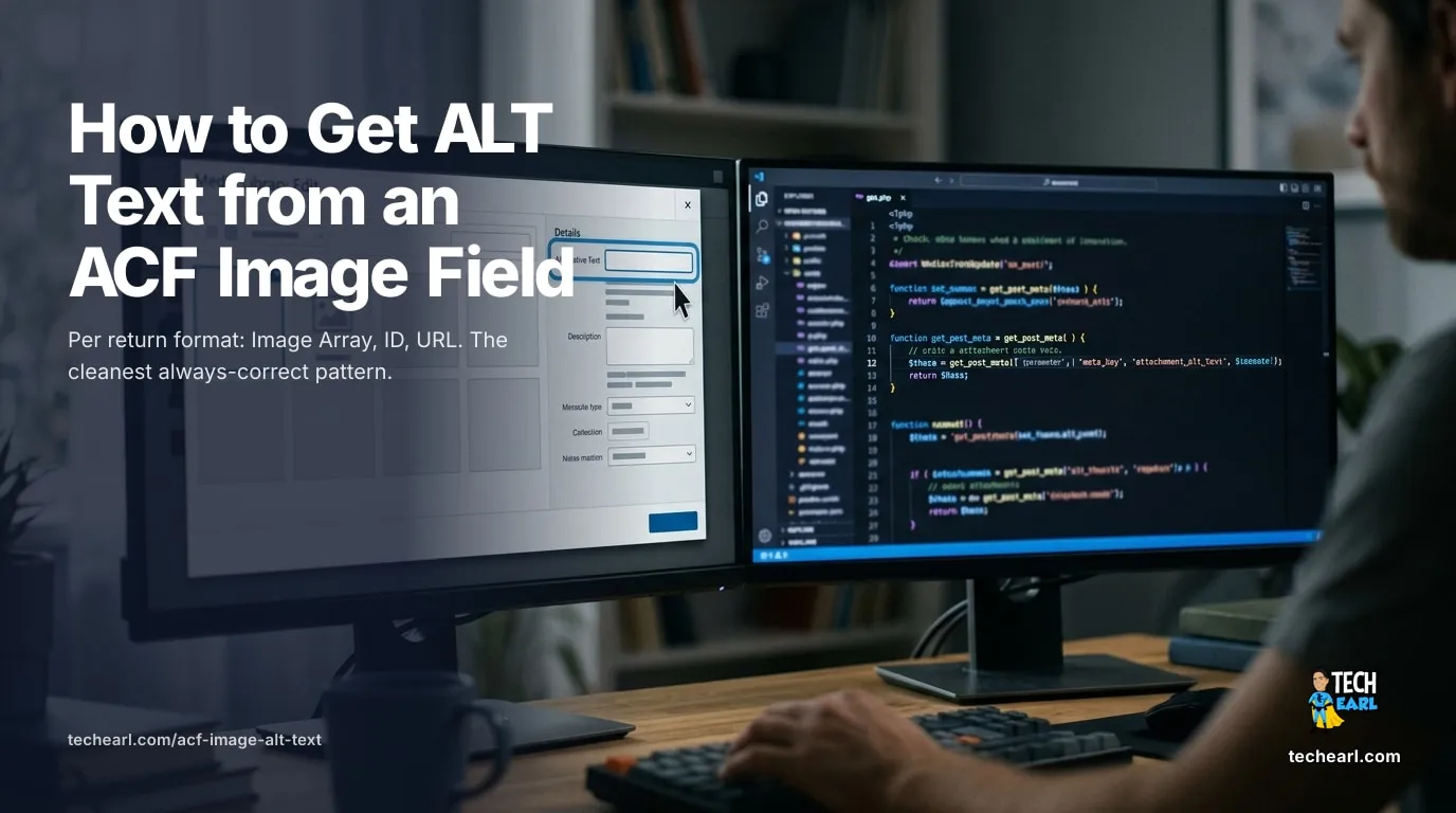 How to Get ALT Text from an ACF Image Field (All Return Formats) Get alt text from an ACF Image field. Per return format: Image Array, Image ID, Image URL. The cleanest always-correct pattern for accessible output.
