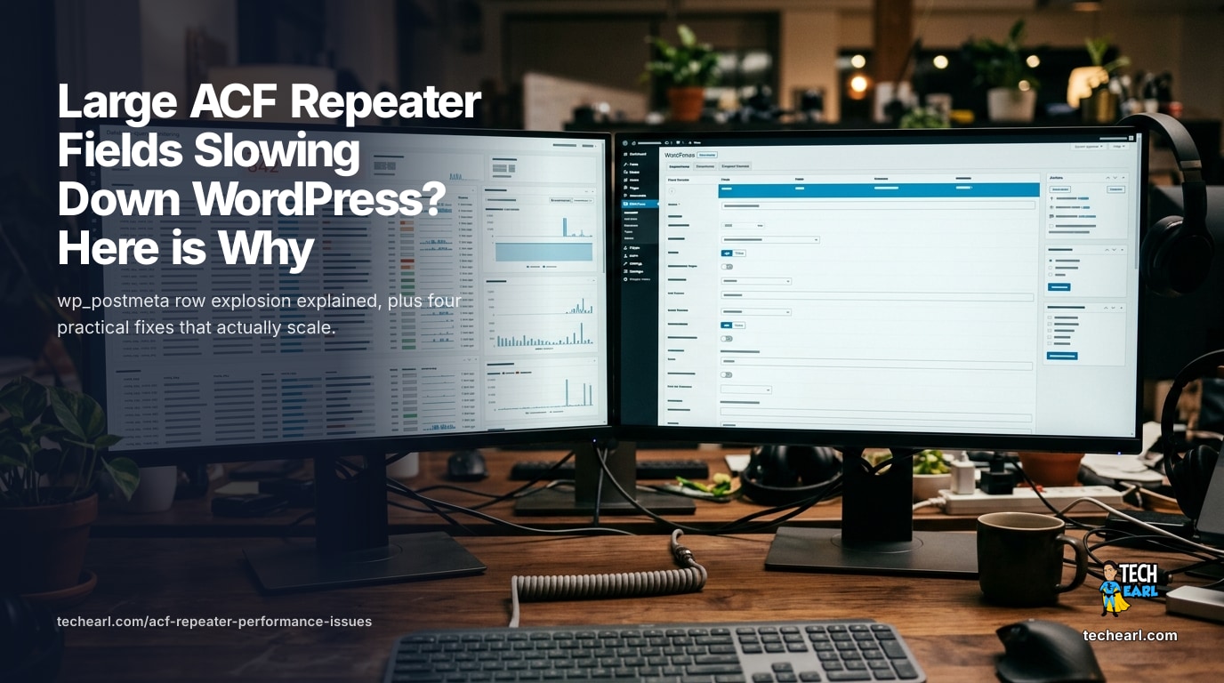Large ACF Repeaters slow down WordPress because each sub-field is a wp_postmeta row. Four practical fixes that scale: cache, fewer reads, direct meta, alternatives.