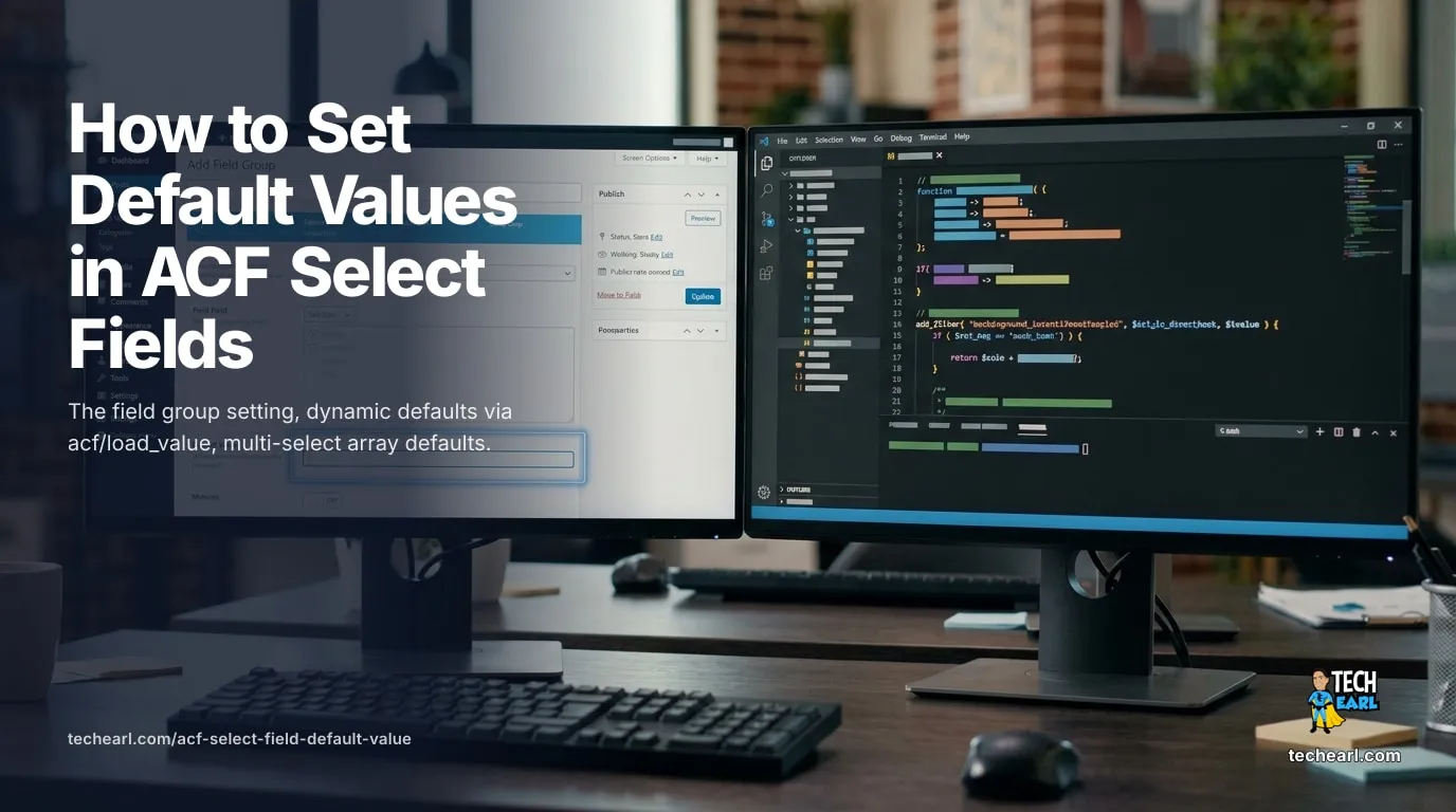 Set static defaults in the field group, dynamic defaults via acf/load_value, multi-select array defaults, and behavior when the default does not match.