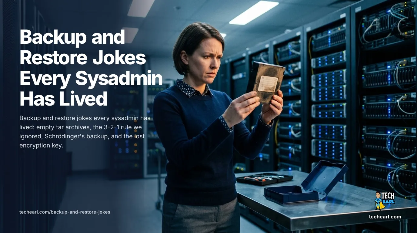 Backup and restore humor for sysadmins and DR engineers: untested snapshots, 3-2-1 violations, Schrödinger's backup, RAID-is-not-backup, encrypted-key loss.