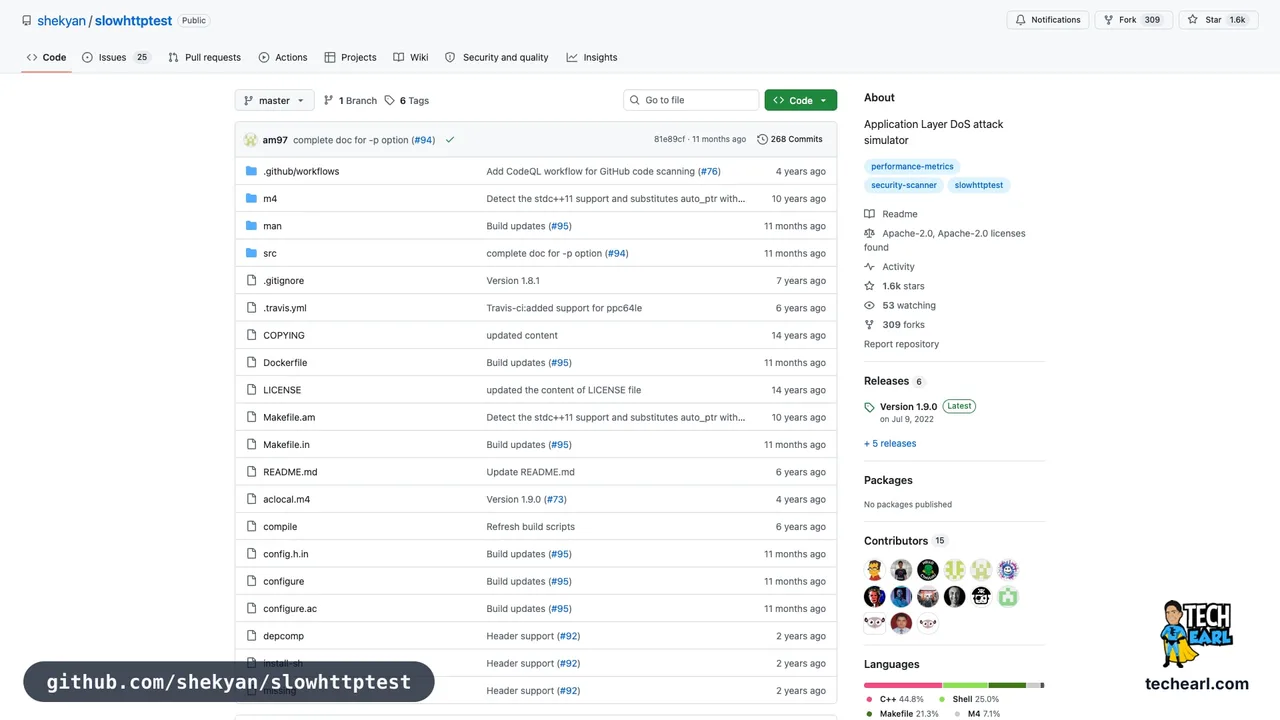 github.com/shekyan/slowhttptest, Sergey Shekyan's canonical slowhttptest repository for testing slowloris-class resilience