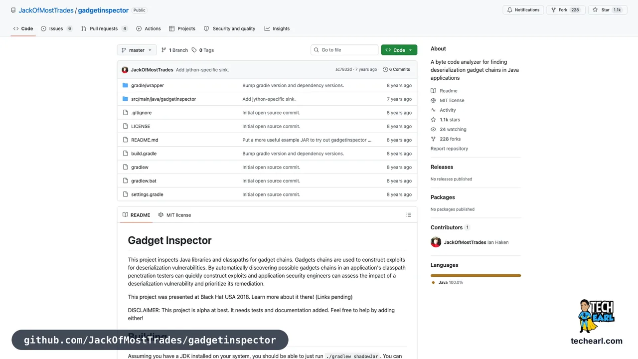 github.com/JackOfMostTrades/gadgetinspector, the GitHub repository for GadgetInspector, a static-analysis tool for discovering Java deserialization gadget chains
