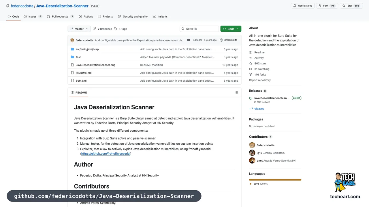 github.com/federicodotta/Java-Deserialization-Scanner, the GitHub repository for the Burp Suite Java Deserialization Scanner extension