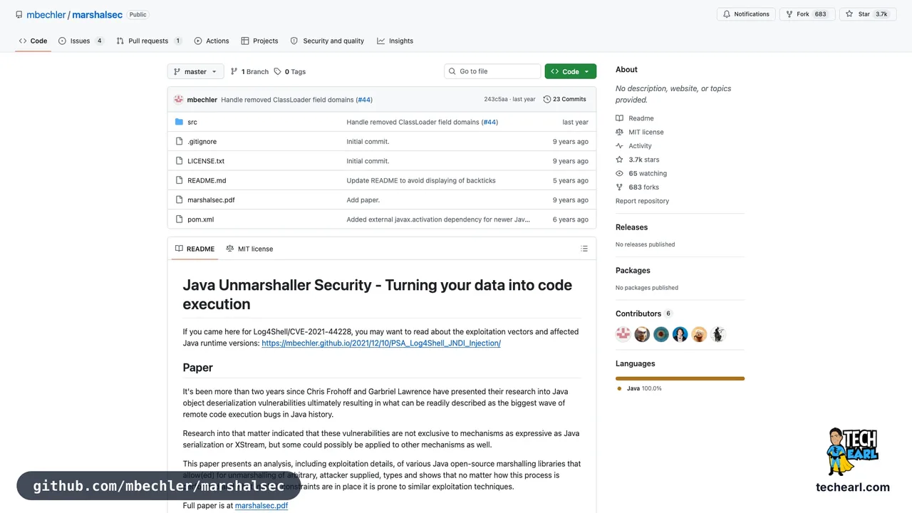 github.com/mbechler/marshalsec, the GitHub repository for marshalsec, a Java deserialization research toolkit covering JSON, YAML, and XML libraries