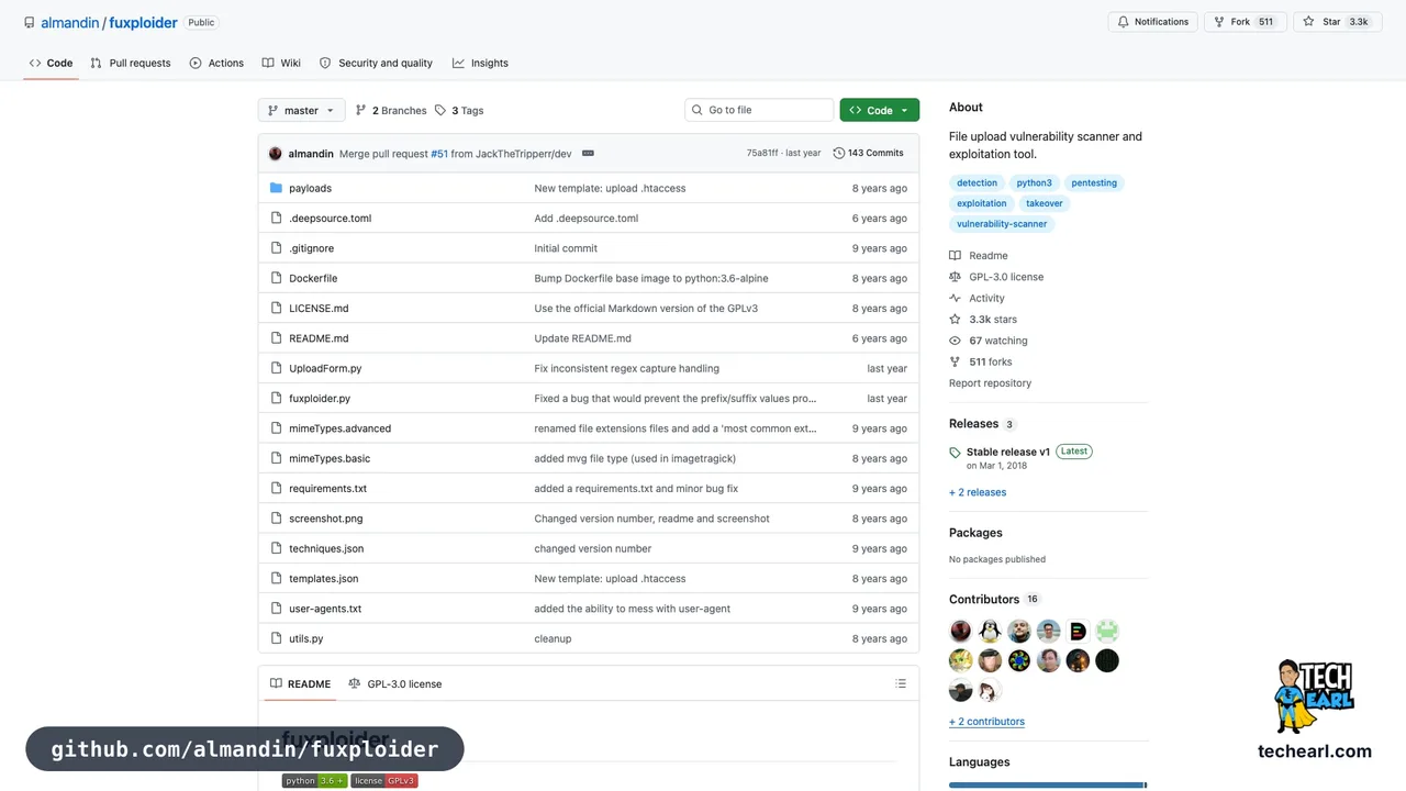 github.com/almandin/fuxploider, the GitHub repository for fuxploider, the canonical file upload vulnerability fuzzer
