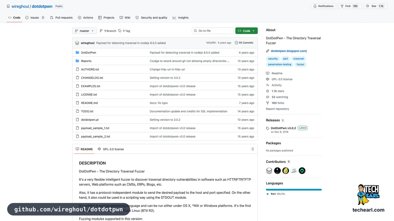github.com/wireghoul/dotdotpwn, the GitHub repository for dotdotpwn, a fuzzing-based traversal scanner across HTTP, FTP, and TFTP