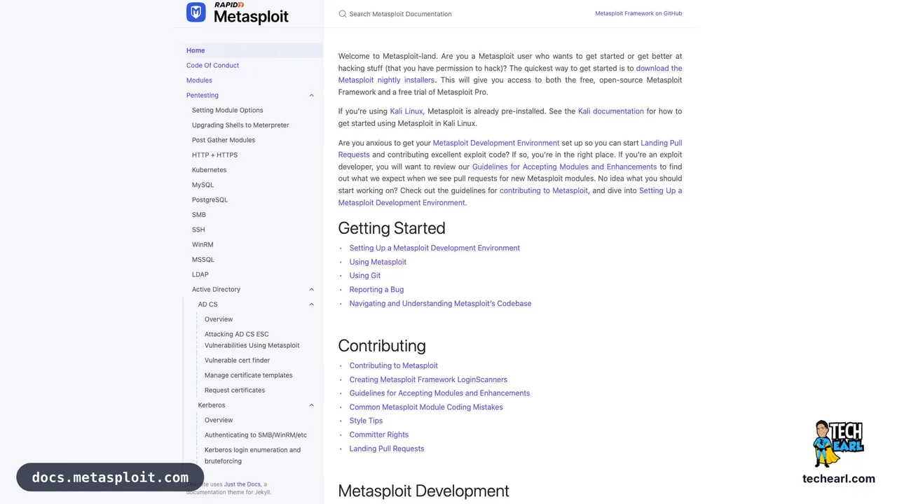 docs.metasploit.com, the official Metasploit Framework documentation site