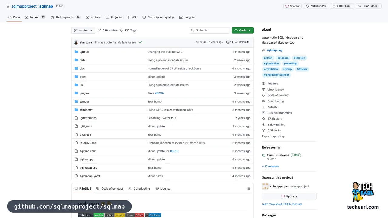 github.com/sqlmapproject/sqlmap, the GitHub repository for sqlmap, the canonical SQL injection automation tool