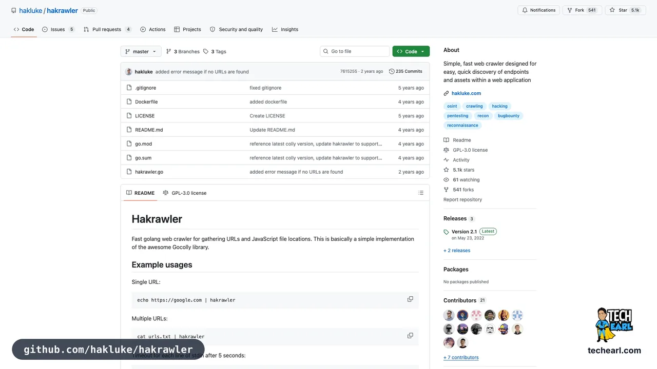 github.com/hakluke/hakrawler, the GitHub repository for hakrawler, a fast Go-based URL enumeration tool used to feed SSRF discovery