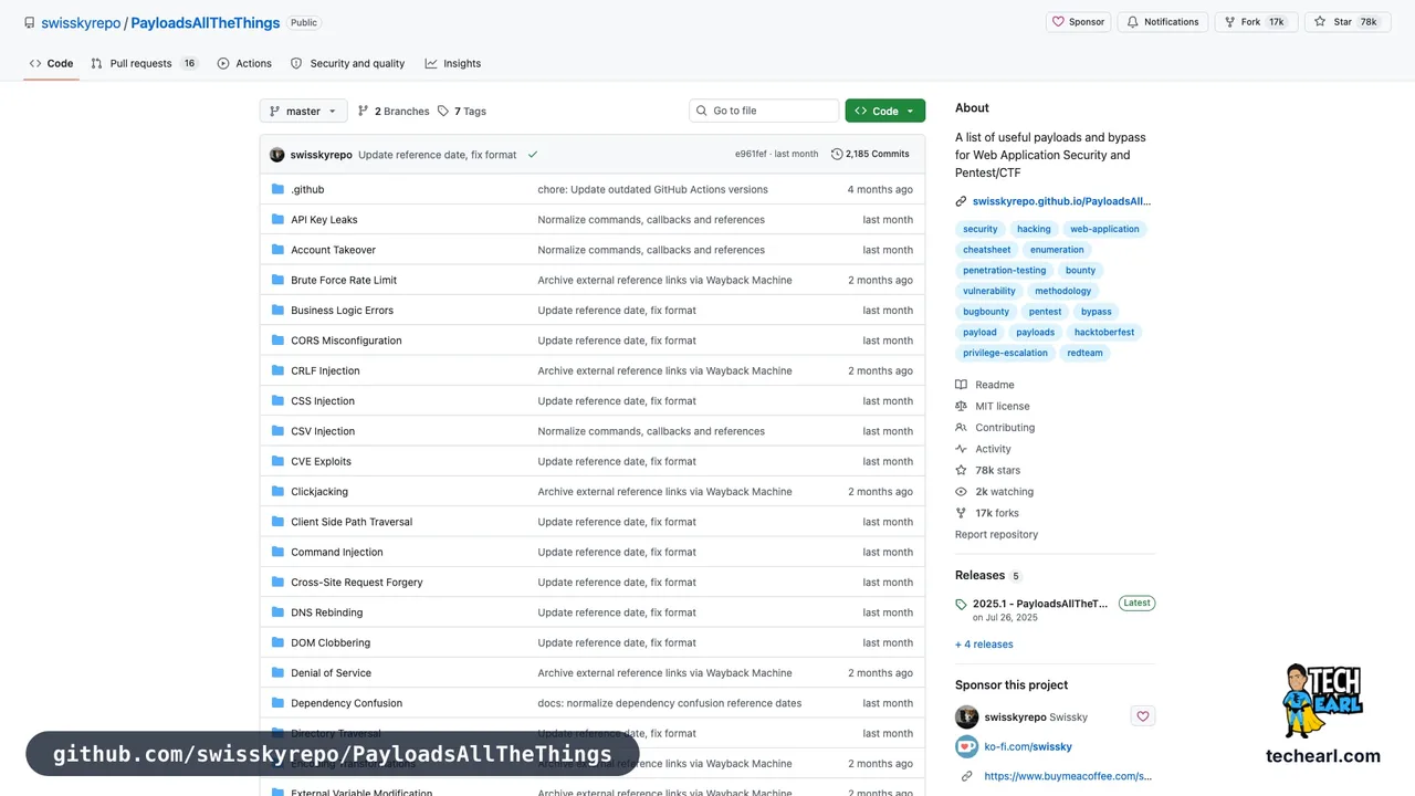 github.com/swisskyrepo/PayloadsAllTheThings, the GitHub repository for PayloadsAllTheThings, the canonical lookup for SSRF cloud-metadata payloads and bypasses
