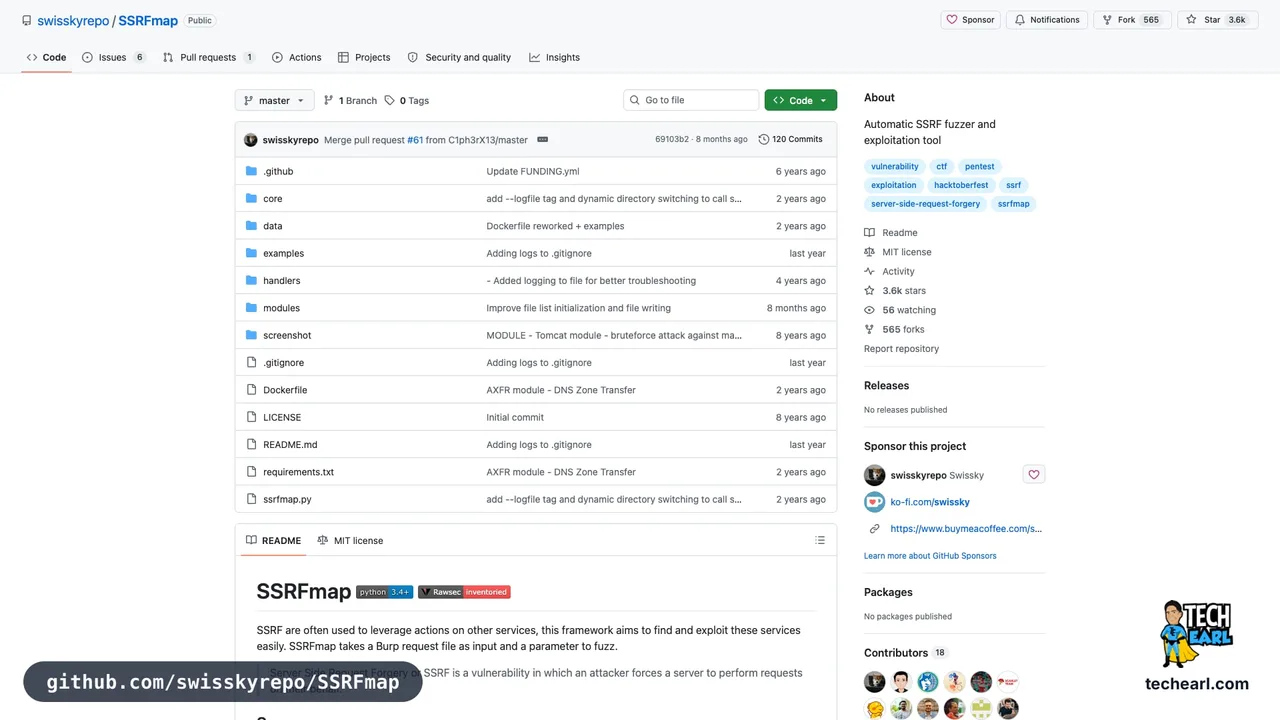 github.com/swisskyrepo/SSRFmap, the GitHub repository for SSRFmap, the canonical SSRF automation tool