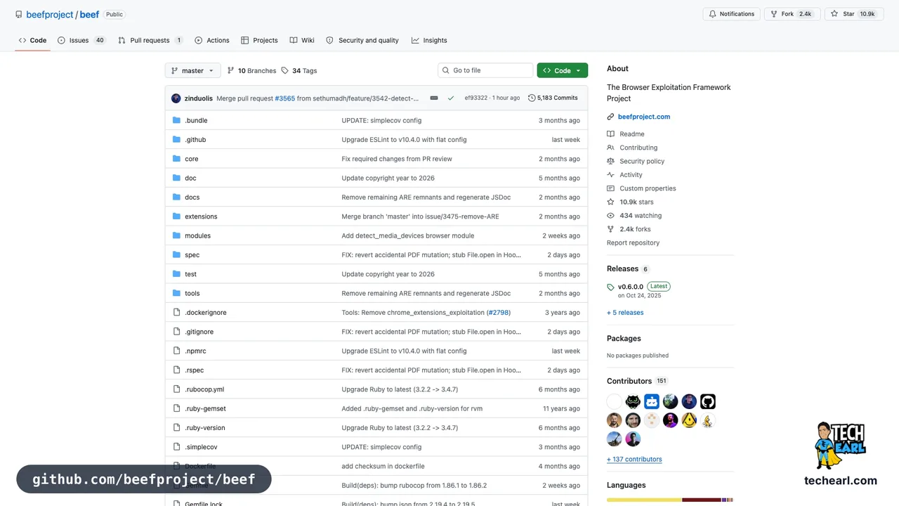 github.com/beefproject/beef, the GitHub repository for BeEF, the Browser Exploitation Framework for post-XSS demonstrations