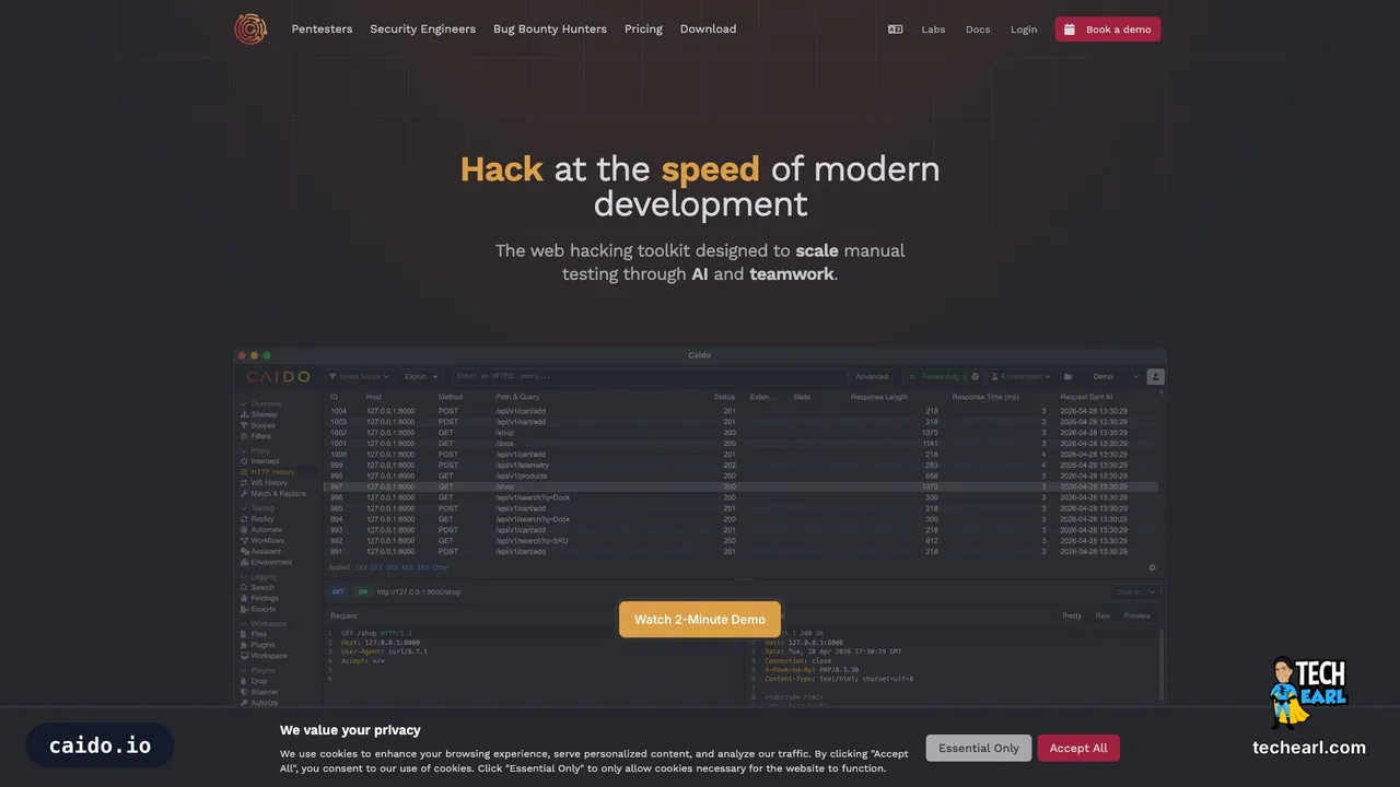 caido.io, the official site for Caido, a modern Rust-based web security testing proxy that competes with Burp Suite