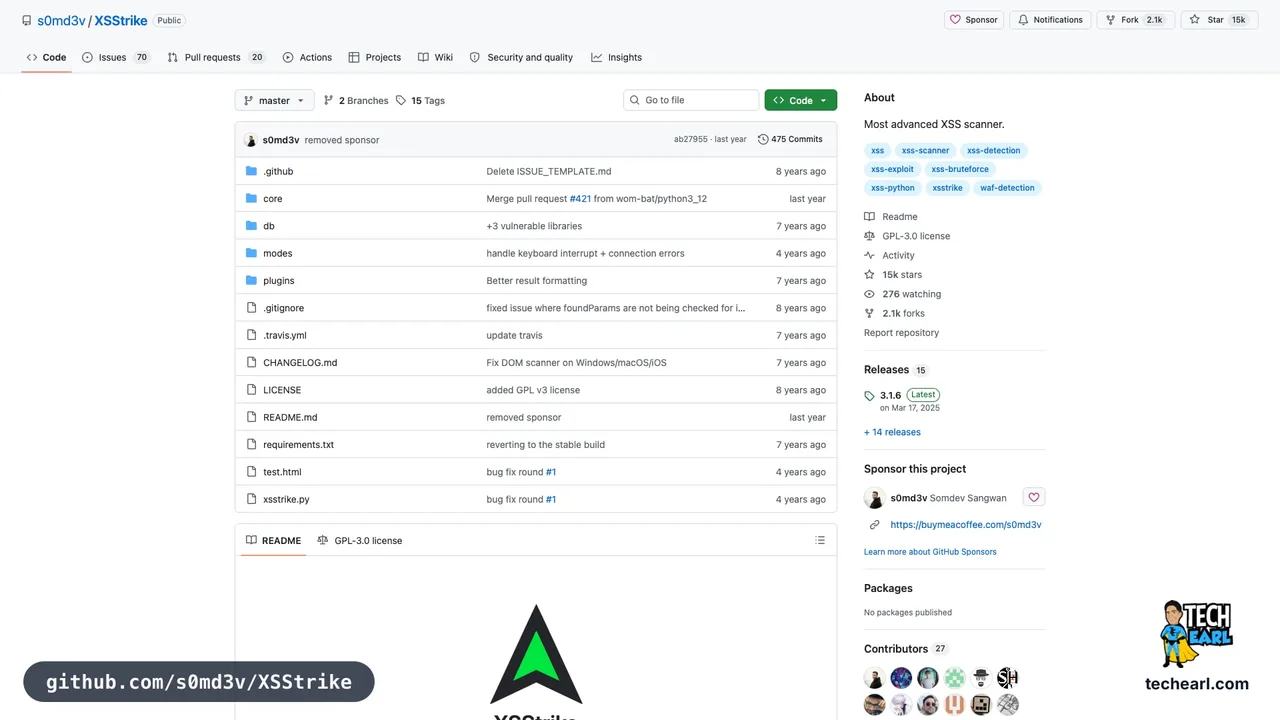 github.com/s0md3v/XSStrike, the GitHub repository for XSStrike, an advanced XSS detection and exploitation suite