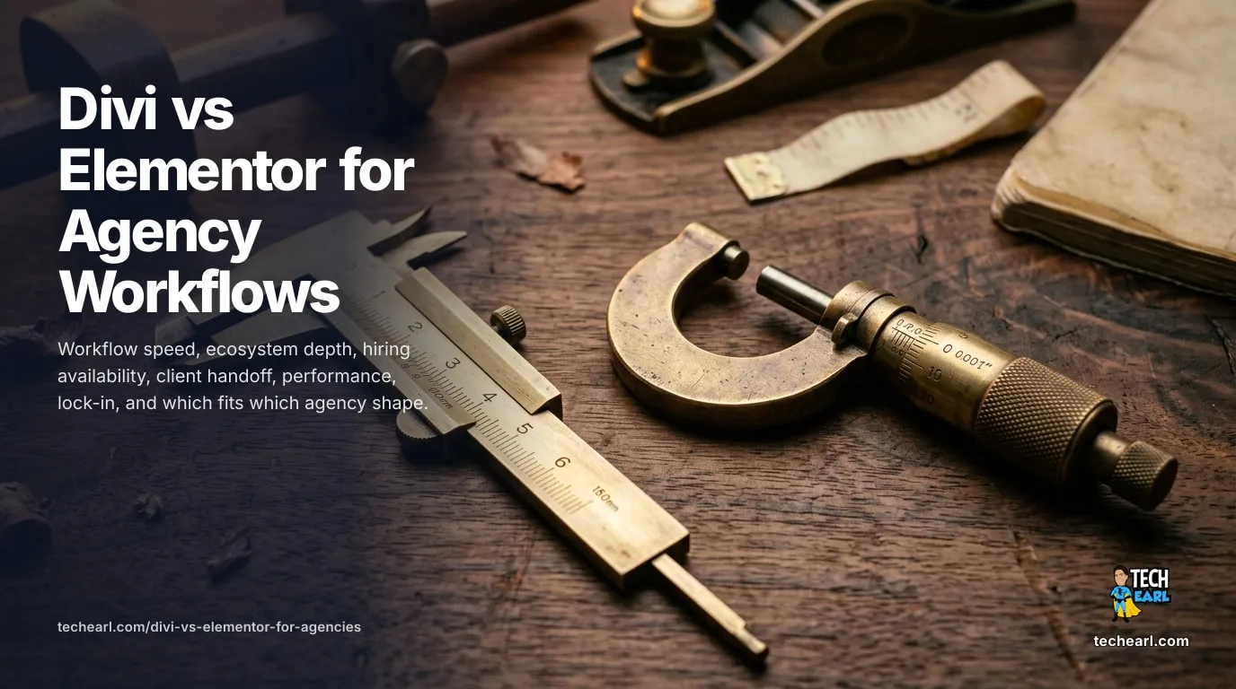 Honest Divi vs Elementor comparison for agencies. Workflow speed, ecosystem, hiring, client handoff, performance, lock-in. Which fits which agency shape.