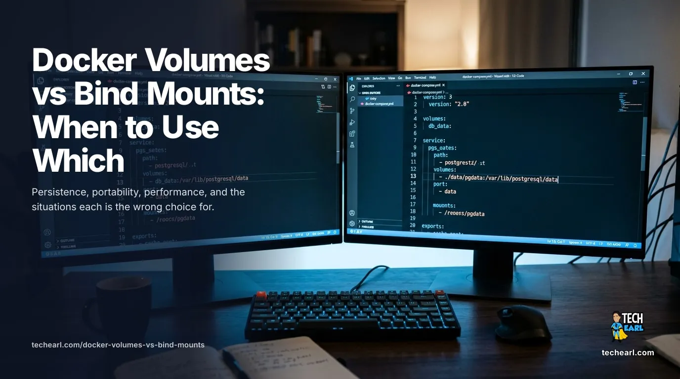 Docker Volumes vs Bind Mounts (and tmpfs): When to Use Each Named volumes, bind mounts, and tmpfs explained. What each does, where the bytes live, and the right pick for databases, dev workflows, and caches, with backup recipes.