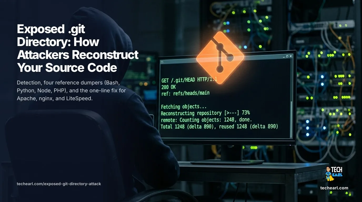 Reconstructing a git repository from an exposed .git/ directory, including credentials leaked into history and then 'removed'.