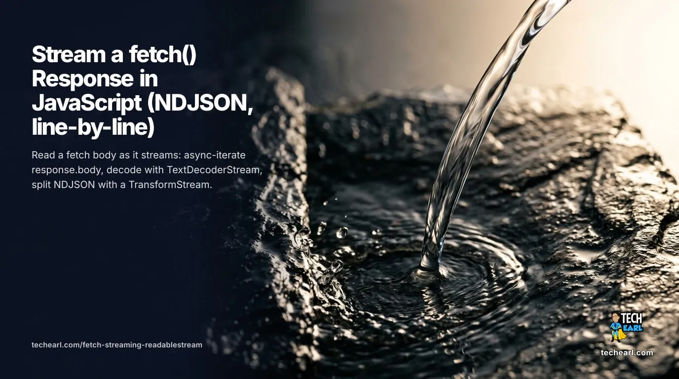 Stream a fetch() Response in JavaScript (NDJSON, line-by-line) Stream a fetch() response in JavaScript: async-iterate response.body, decode with TextDecoderStream, and parse NDJSON line by line with no dependencies.