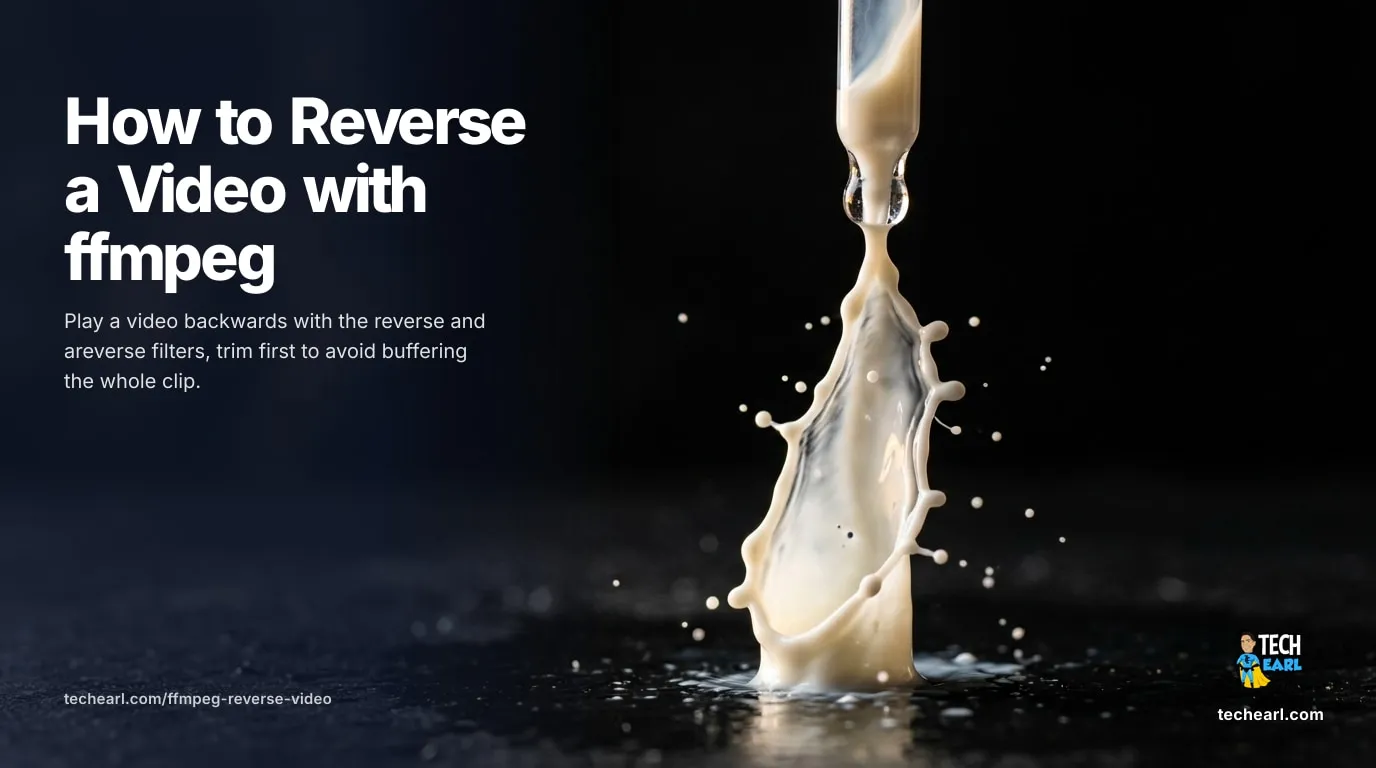 Reverse a video from the command line with ffmpeg: the reverse video filter, the areverse audio filter, and the new-output-file rule that keeps the source intact.