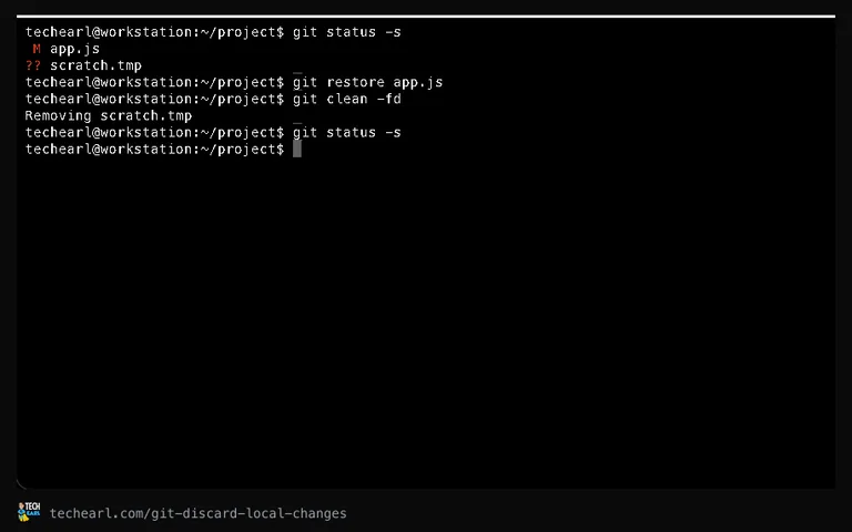 Discarding tracked and untracked changes with git restore and git clean