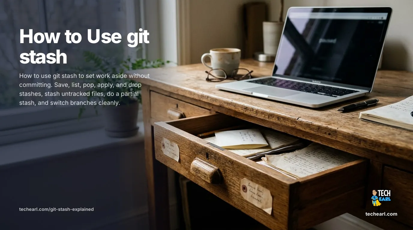 How to Use git stash How to use git stash to save uncommitted changes, then pop, apply, list, and drop them, including stashing untracked files and partial stashes.