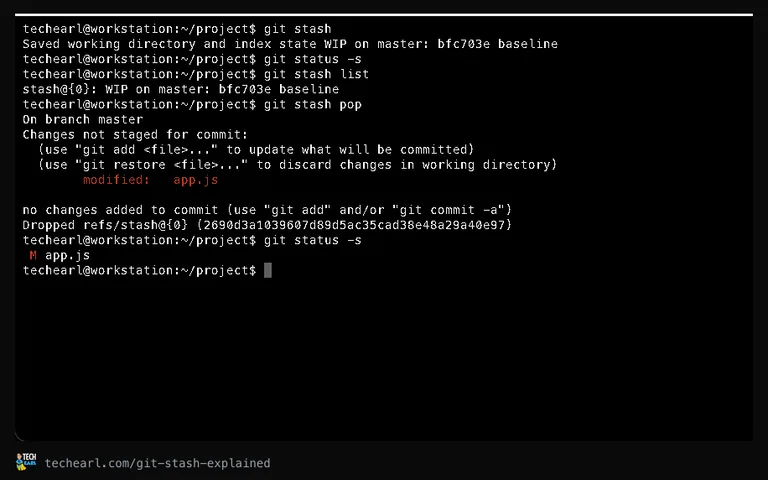 Shelving and restoring work with git stash and git stash pop