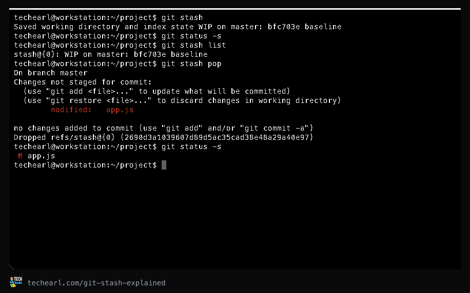 Shelving and restoring work with git stash and git stash pop