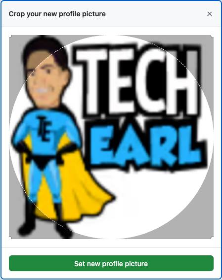 GitHub's crop your new profile picture window with a circular crop guide over the uploaded image and a Set new profile picture button