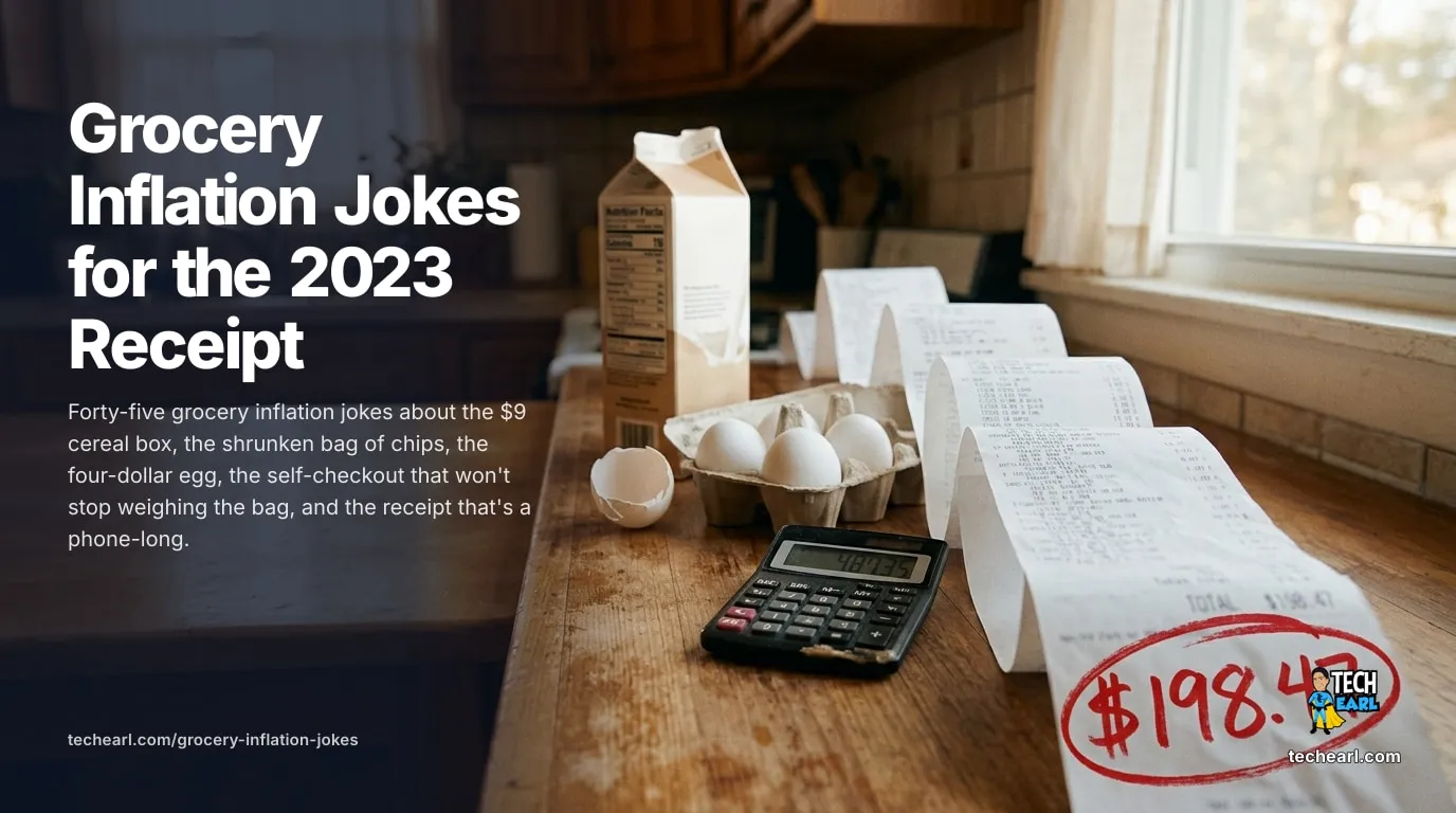 45 Grocery Inflation Jokes for the 2023 Receipt Forty-five grocery inflation jokes about the $9 cereal box, the shrunken chip bag, the four-dollar egg, the self-checkout, and the phone-long receipt.