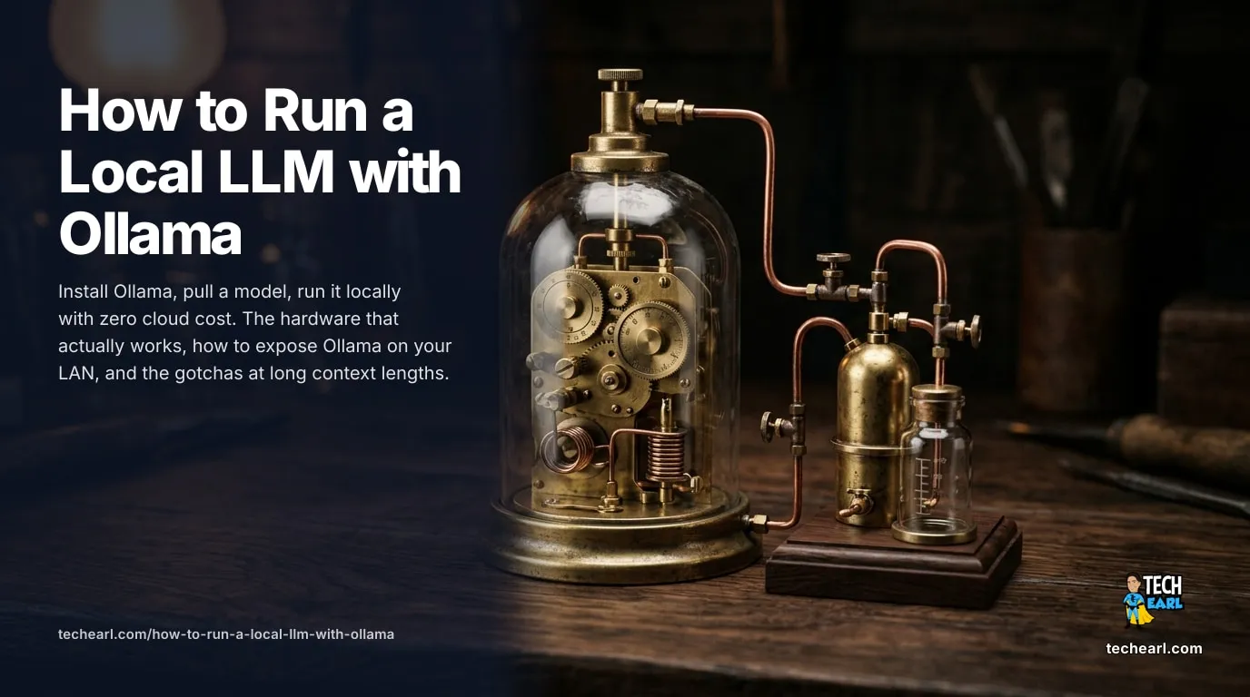 How to Run a Local LLM with Ollama (2026) Run a local LLM with Ollama: install, pull a model, the hardware floor from RTX 5080 to Apple Silicon, and picking Qwen 3.5, Gemma 4, or gpt-oss.