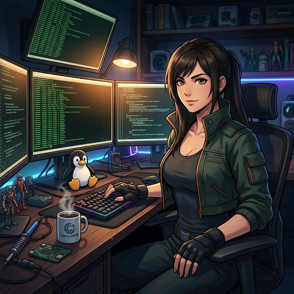 The original 1024 by 1024 anime workstation illustration used as the source image for every jp2a and chafa example