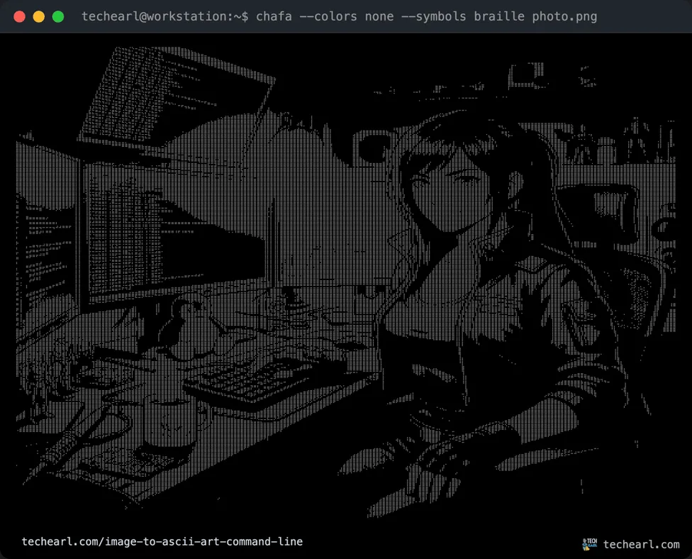 Dense monochrome braille-character rendering of the source image from chafa