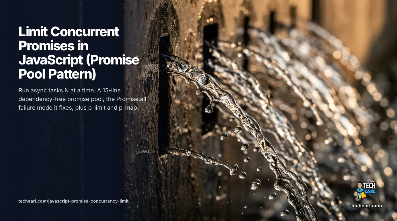 Limit Concurrent Promises in JavaScript (Promise Pool Pattern) Limit concurrent promises in JavaScript with a dependency-free promise pool: run N tasks at a time to avoid 429s, socket exhaustion, and rate limits, or reach for p-limit and p-map.