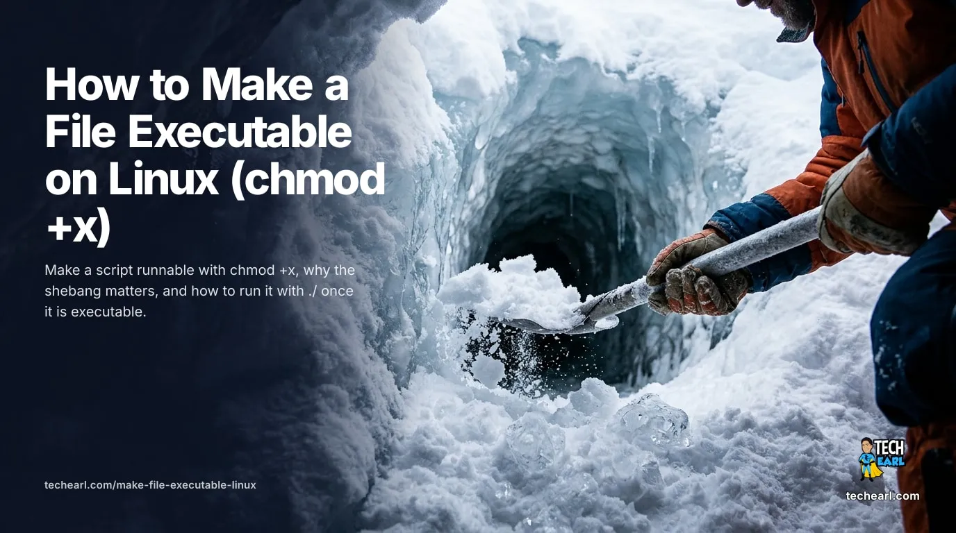 Make a Linux script runnable with chmod +x, why the shebang line matters, and how to run it with the ./ prefix.
