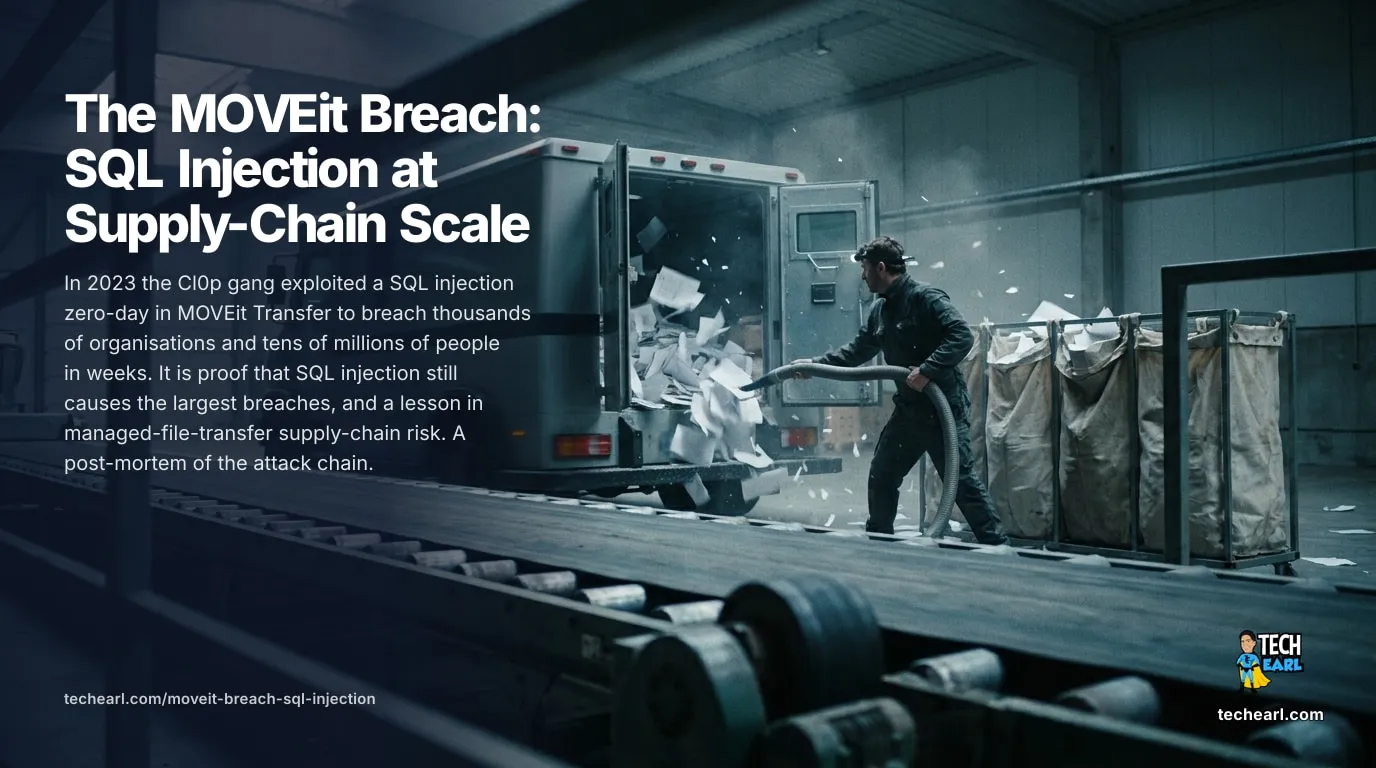 MOVEit Breach: SQL Injection at Supply-Chain Scale How the 2023 MOVEit breach (CVE-2023-34362) used a SQL injection zero-day and the LEMURLOOT web shell to hit thousands of organisations. The attack chain.