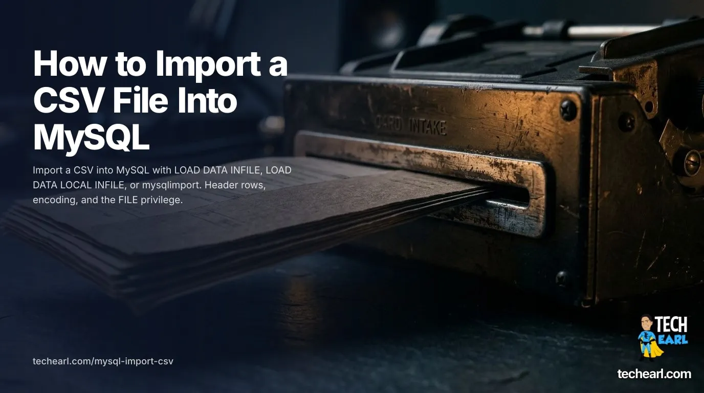 Importing a CSV file into MySQL Import a CSV into MySQL with LOAD DATA INFILE, LOAD DATA LOCAL INFILE, or mysqlimport. Handle headers, character encoding, FILE privilege, and broken CSVs.