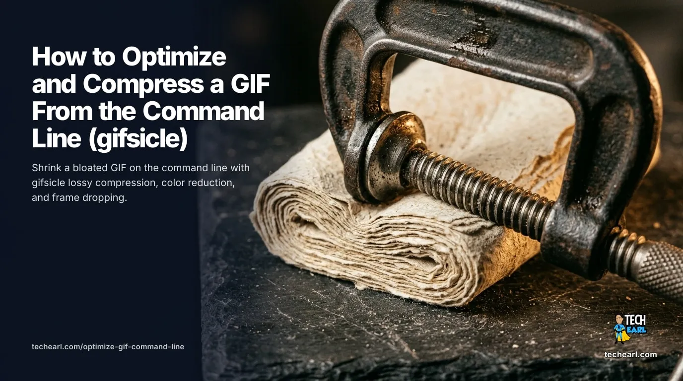 Compress and optimize an animated GIF from the command line with gifsicle using -O3, --lossy, --colors, and resizing, and when to use MP4 or WebM instead.