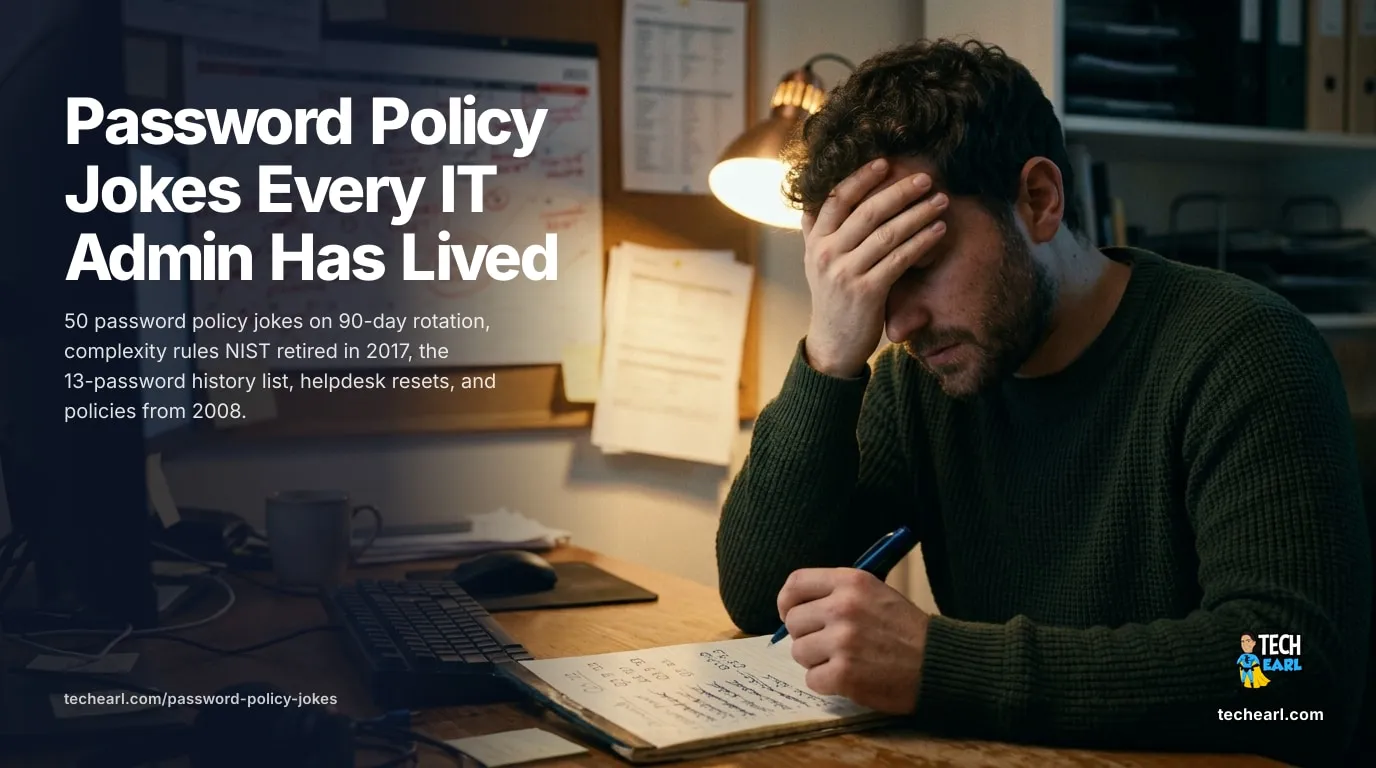50 Password Policy Jokes Every IT Admin Has Lived 50 password policy jokes for IT admins on 90-day rotation, retired complexity rules, password history limits, helpdesk resets, and policies from 2008.