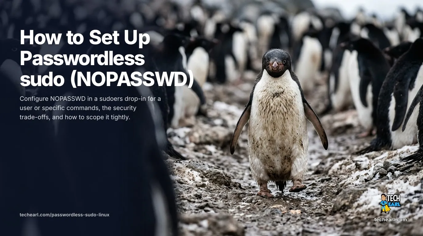 Configure passwordless sudo with NOPASSWD in a sudoers drop-in, the security trade-offs, and how to scope it to specific commands.