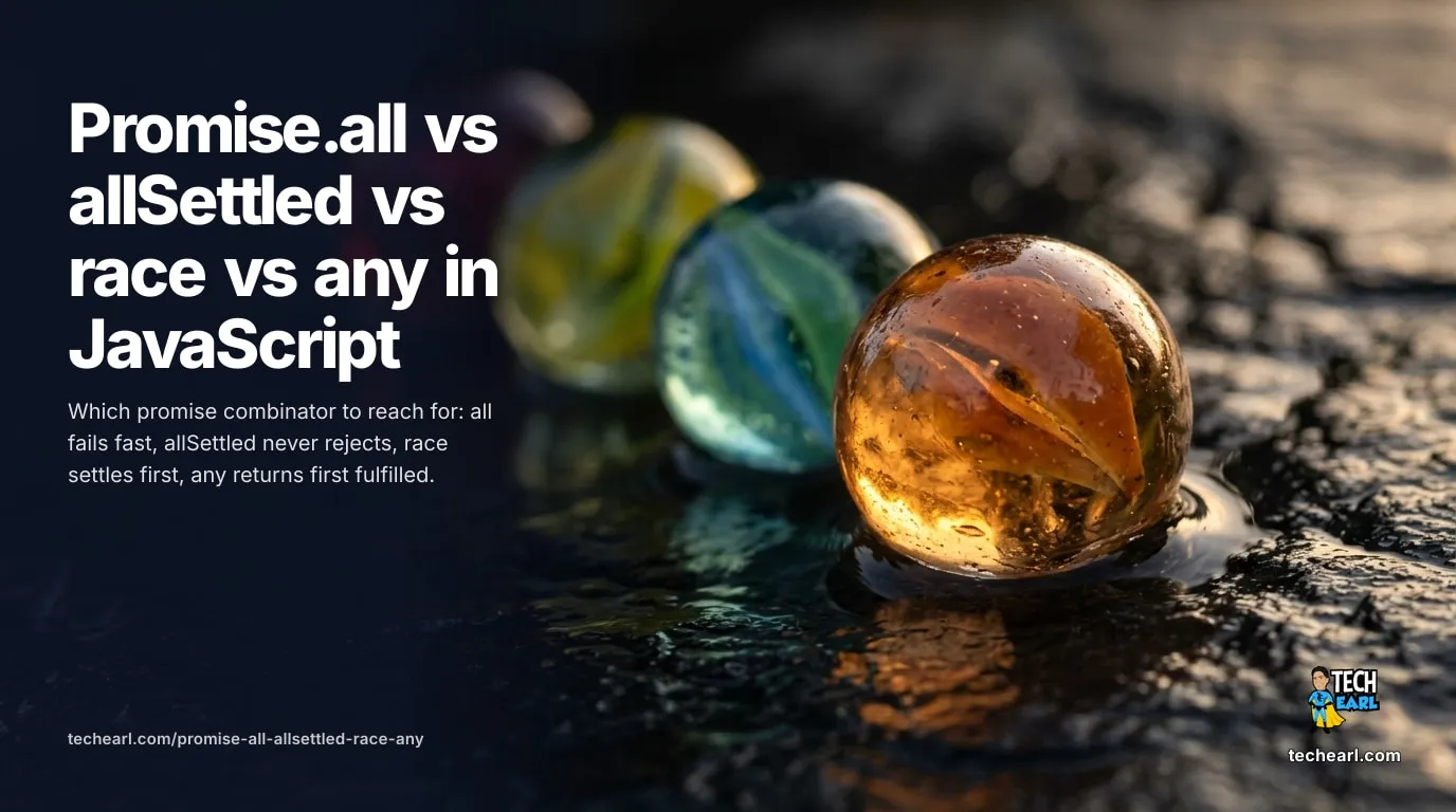 Promise.all vs allSettled vs race vs any in JavaScript When to use Promise.all, Promise.allSettled, Promise.race, and Promise.any in JavaScript: behavior, rejection rules, and result shapes compared.