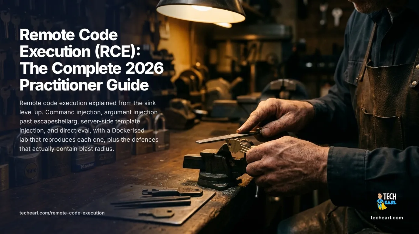 Remote Code Execution (RCE): 2026 Practitioner Guide Command injection, argument injection, SSTI, eval. Field notes plus a Dockerised lab that reproduces every RCE primitive locally.