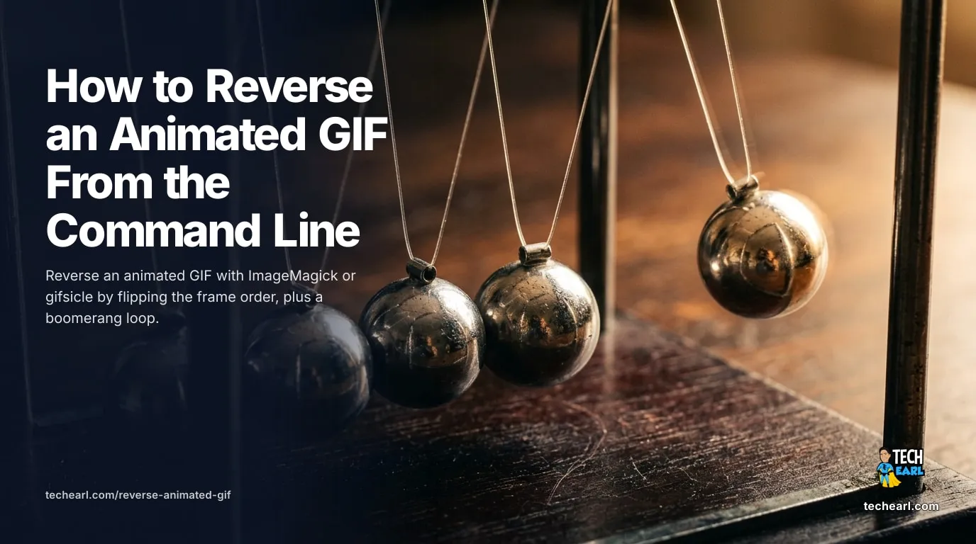 How to Reverse an Animated GIF From the Command Line Reverse an animated GIF from the command line with ImageMagick or ffmpeg, why -coalesce is required, and how to build a forward-then-reverse boomerang loop.