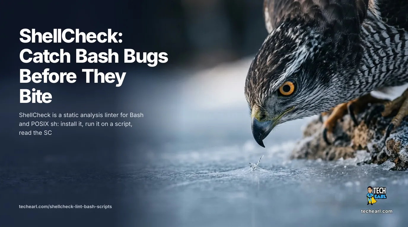 ShellCheck tutorial: install the shell script linter, run it on a Bash file, read SC2086 and other SC codes, suppress findings with disable directives, and add it to CI.