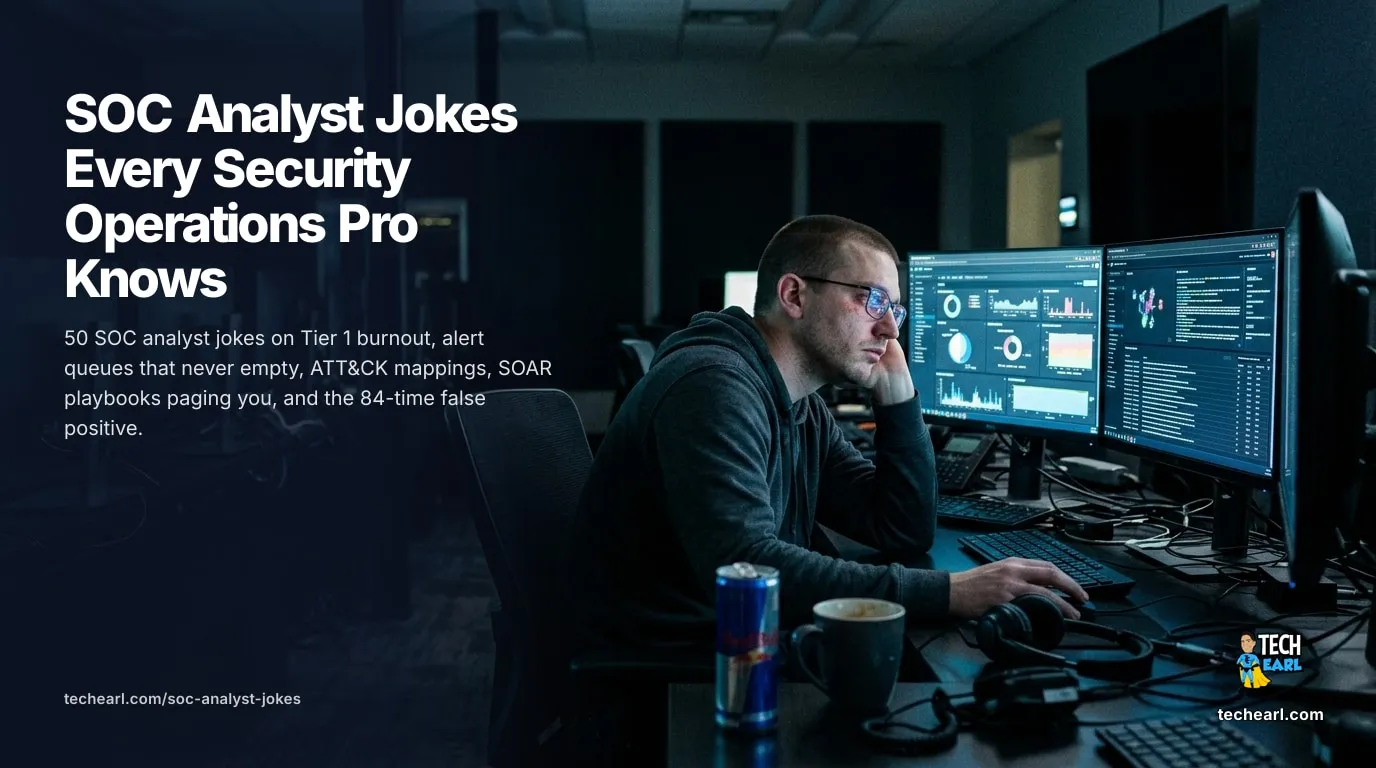 50 SOC Analyst Jokes Every Security Operations Pro Knows 50 SOC analyst jokes for security operations pros on Tier 1 burnout, alert queues, ATT&CK mappings, SOAR playbooks, and repeated false positives.