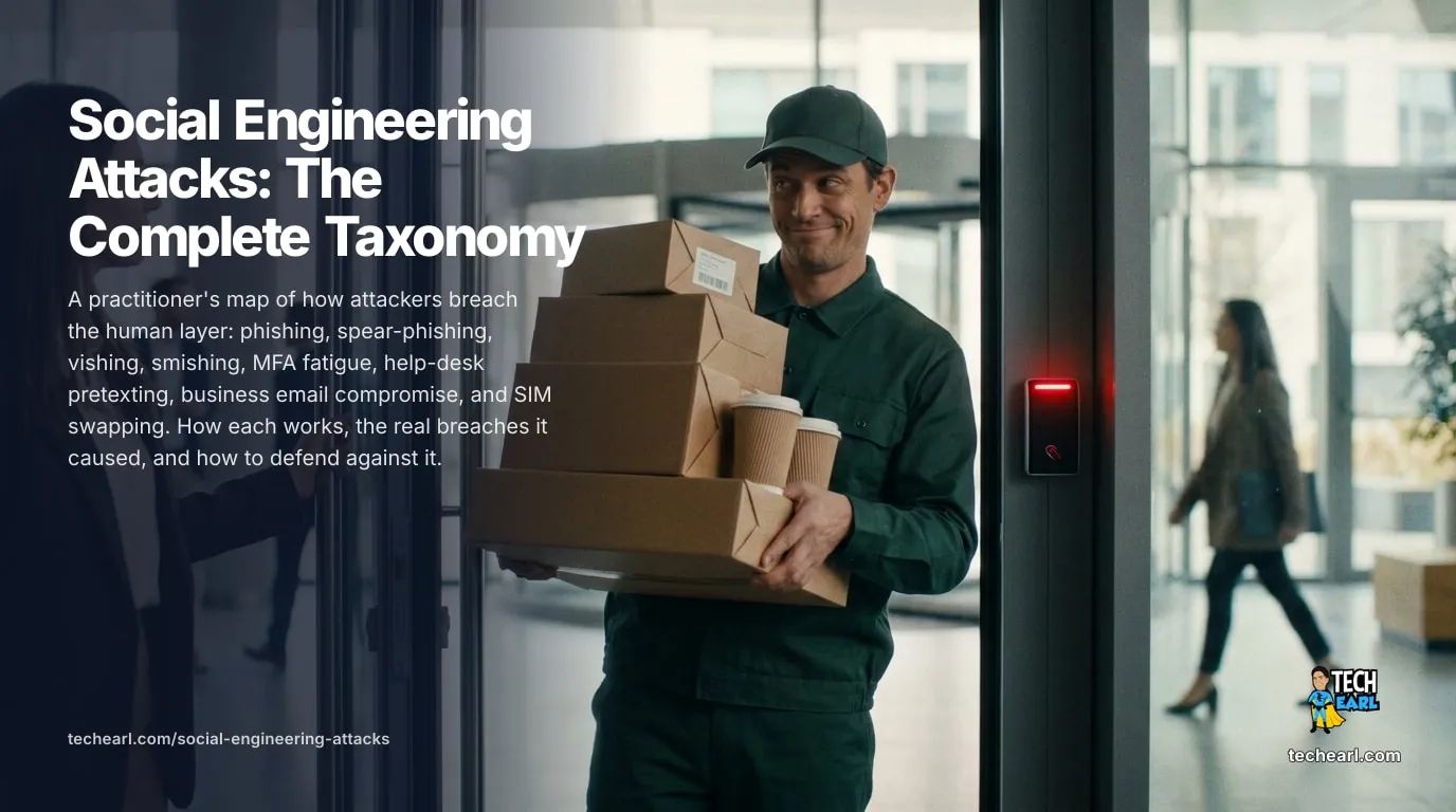 Social Engineering Attacks: The Complete Taxonomy Every major social engineering technique: phishing, vishing, smishing, MFA fatigue, help-desk pretexting, BEC, SIM swap. How each works and how to defend.