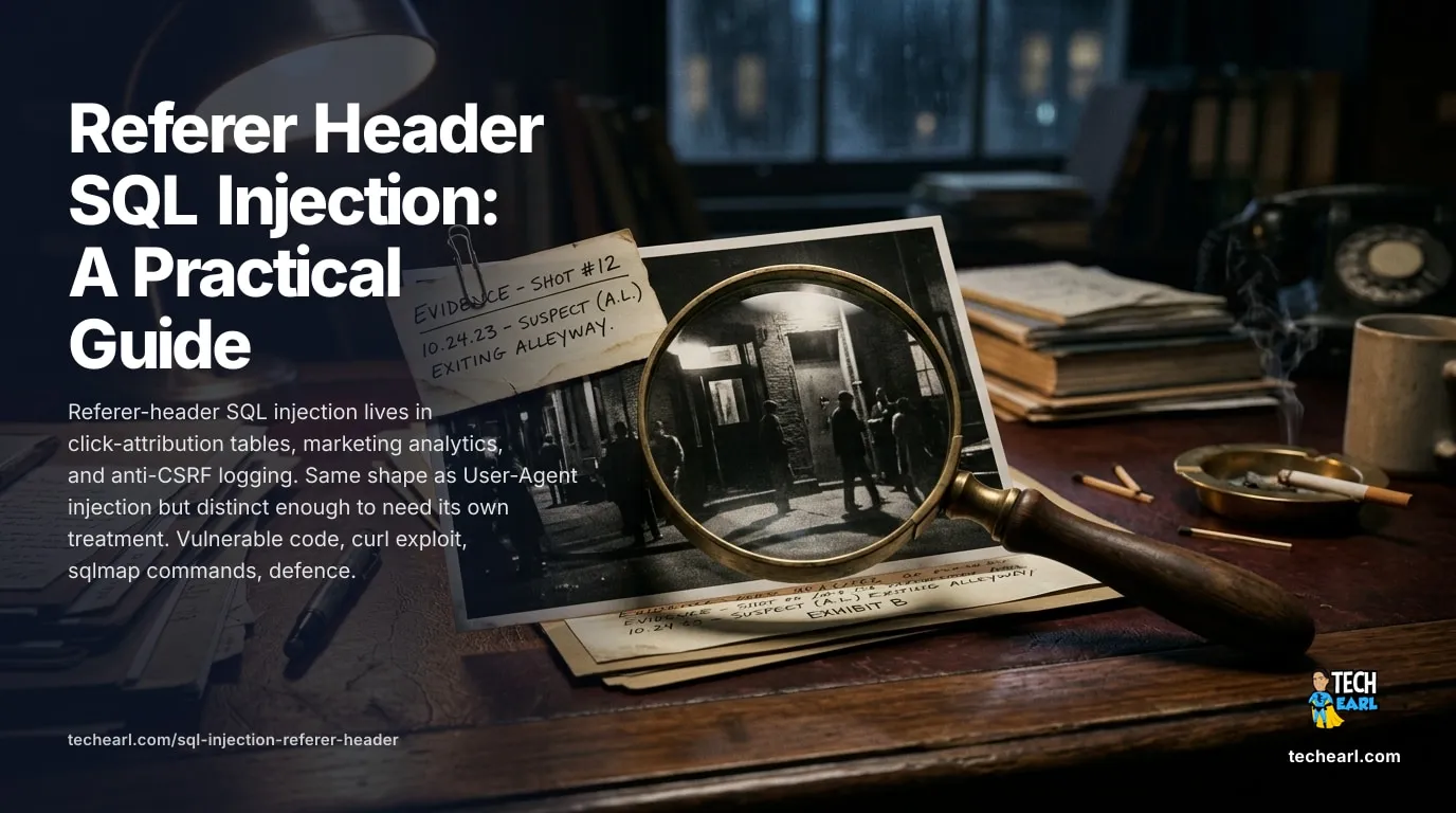 Referer Header SQL Injection: Exploit and Defence Referer-header SQL injection in click-attribution, analytics, anti-CSRF logging. Vulnerable code, curl exploit, sqlmap commands, defence.