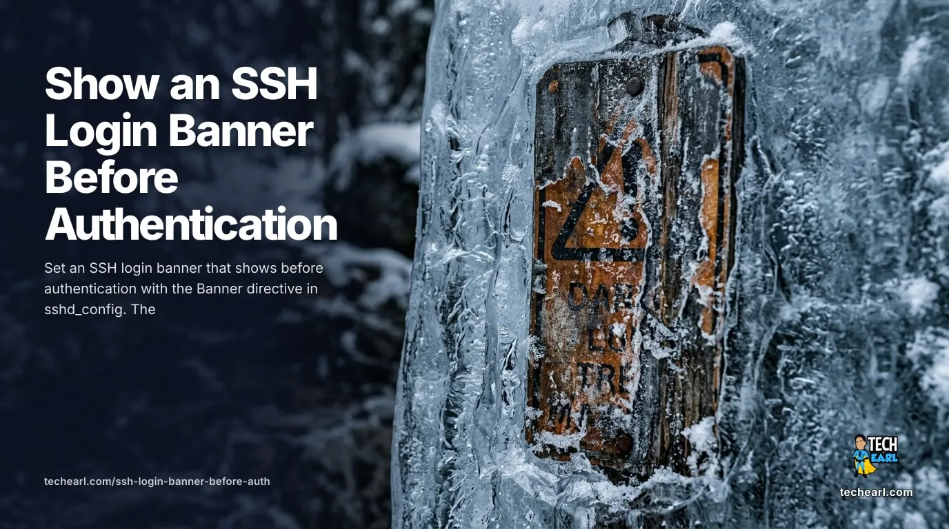 Show an SSH Login Banner Before Authentication (sshd Banner) Set an SSH login banner that appears before password or key authentication using the Banner directive in sshd_config. How it differs from /etc/motd, and the gotchas.