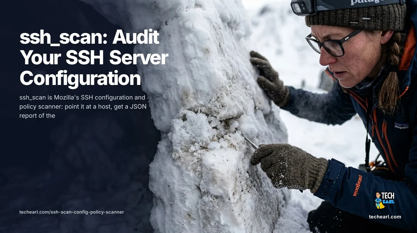 Use ssh_scan to audit an SSH server's key exchange, cipher and MAC algorithms against the Mozilla Modern policy and get a JSON compliance report. Note: the project is archived.