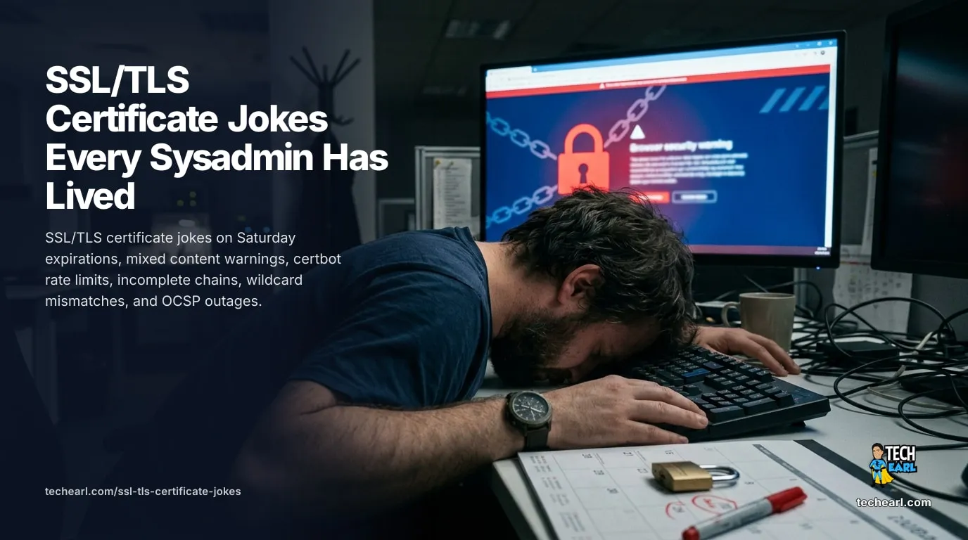 SSL/TLS certificate humor for sysadmins: Saturday expirations, certbot rate limits, mixed content, incomplete chains, wildcard mismatches, OCSP outages.